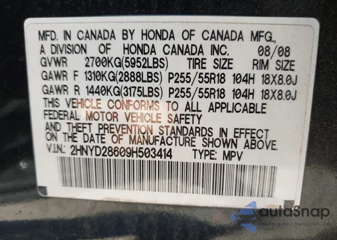 2009 Acura Mdx Technology z USA, uszkodzony, nr VIN 2HNYD28609H503414